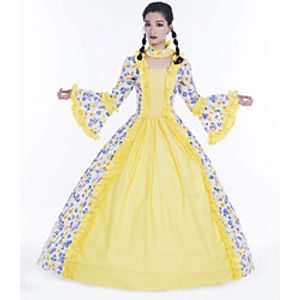 Maria Antonietta Retro Vintage Rococo 18th Century Vacation Dress Dress Masquerade Prom Dress Women's Satin Costume Yellow Vintage Cosplay Party Prom Long Sleeve Floor Length Ball Gown Plus Size miniinthebox