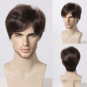 Synthetic Wig Uniforms Career Costumes Princess kinky Straight Middle Part Layered Haircut Machine Made Wig 8 inch Dark Brown / Golden Blonde Synthetic Hair Men's Cosplay Party Fashion Dark Brown miniinthebox