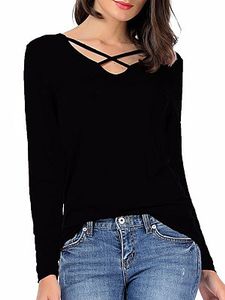 V Neck Plain Long Sleeve T-Shirts