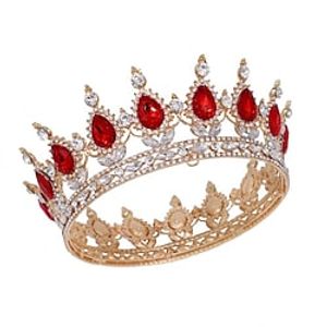 Crown Headdress Bride Golden Red Diamond Crystal Round Crown Full Crown Birthday Performance Accessories Hair Accessories Lightinthebox