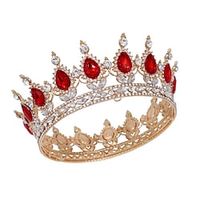 Crown Headdress Bride Golden Red Diamond Crystal Round Crown Full Crown Birthday Performance Accessories Hair Accessories Lightinthebox - thumbnail