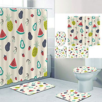 Pineapple Watermelon Pear Digital Printing Four-piece Set Shower Curtains and Hooks Modern Polyester Machine Made Waterproof Bathroom Lightinthebox