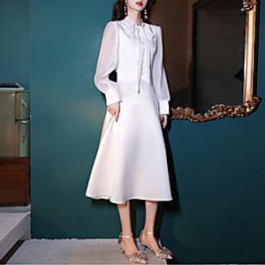 A-Line Reformation Amante Elegant Party Wear Cocktail Party Dress Stand Collar Long Sleeve Tea Length Chiffon Satin with Sash / Ribbon 2021 miniinthebox