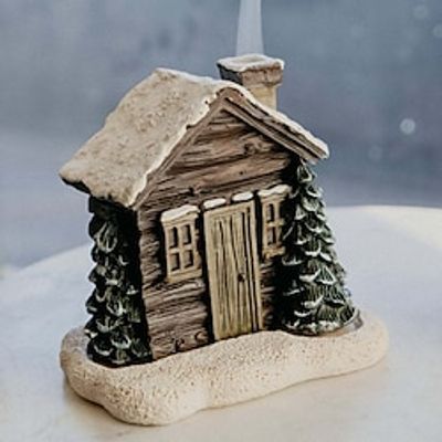Log Cabin Snowy Winter Incense Cone Burner, Christmas Chimney Cottage Incense Burner, Incense Stick Holder, Aromatherapy Ornament, Christmas Gift Lightinthebox