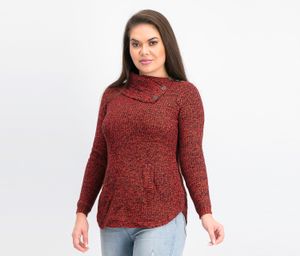 Petite Envelope-Collar Kangaroo-Pocket Sweater  Red