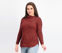 Petite Envelope-Collar Kangaroo-Pocket Sweater  Red - thumbnail
