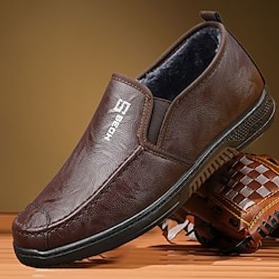 Men's Loafers  Slip-Ons Plus Size Driving Loafers Winter Shoes Fleece lined Walking Casual Outdoor Daily Cloth Warm Loafer Black Coffee Fall Winter miniinthebox