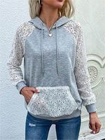 Women's Retro Lace Hollow Patchwork Hooded Casual Sweatshirt