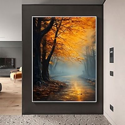 Handmade Oil Painting Canvas Wall Art Decor Original Autumn forest   for Home Decor With Stretched FrameWithout Inner Frame Painting miniinthebox