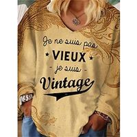 Women's Plus Size Tops T shirt Tee Letter Print Long Sleeve V Neck Streetwear Daily Vacation Cotton Spandex Jersey Fall Winter Yellow Lightinthebox - thumbnail