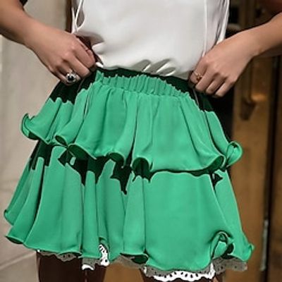 Women's Girls' Petite Skirt Mini Polyester Green Skirts Summer Splice Casual Causal Casual Daily S M L Lightinthebox