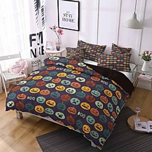 Halloween Duvet Cover Microfiber Soft and Breathable Easy-Care Bedding Quilt Cover with Zipper Closure Three-Piece Bed Set for Bedroom and School Dormitory miniinthebox