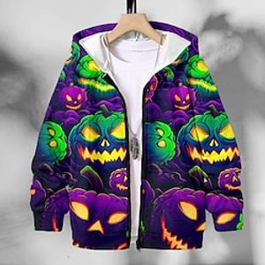 Halloween Boys 3D Pumpkin Hoodie Coat Outerwear Long Sleeve 3D Print Fall Winter Fashion Streetwear Cool Polyester Kids 3-12 Years Outdoor Casual Daily Regular Fit Lightinthebox