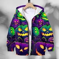 Halloween Boys 3D Pumpkin Hoodie Coat Outerwear Long Sleeve 3D Print Fall Winter Fashion Streetwear Cool Polyester Kids 3-12 Years Outdoor Casual Daily Regular Fit Lightinthebox - thumbnail