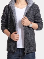 Mens Hooded Thicken Knit Cardigan