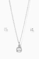 Cushion Halo Pendant Necklace & Earrings Set - thumbnail