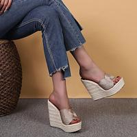 Women's Sandals Platform Sandals Outdoor Vacation Wedge Open Toe Bohemia Minimalism PU Loafer Black Champagne Pink Lightinthebox