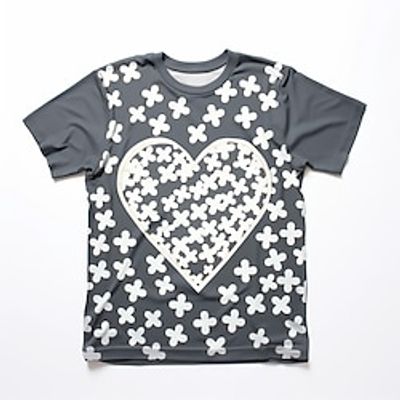 Girls' 3D Geometric Heart Tee Shirt Short Sleeve 3D Print Summer Active Fashion Cute Polyester Kids 3-12 Years Crew Neck Outdoor Casual Daily Regular Fit miniinthebox