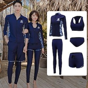 Women's Rashguard Swimsuit Swimwear Bathing Suit UV Sun Protection UPF50 Breathable Full Body Front Zip 5-Piece - Swimming Surfing Water Sports Floral / Botanical Autumn / Fall Spring Summer miniinthebox