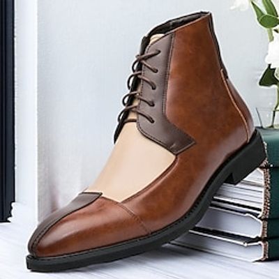 Men's Boots Walking Vintage Casual Daily PVC Height Increasing Comfortable Booties  Ankle Boots Lace-up Brown And White Green brown Lanbai Winter Lightinthebox