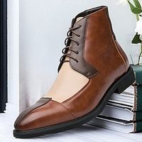 Men's Boots Walking Vintage Casual Daily PVC Height Increasing Comfortable Booties  Ankle Boots Lace-up Brown And White Green brown Lanbai Winter Lightinthebox - thumbnail