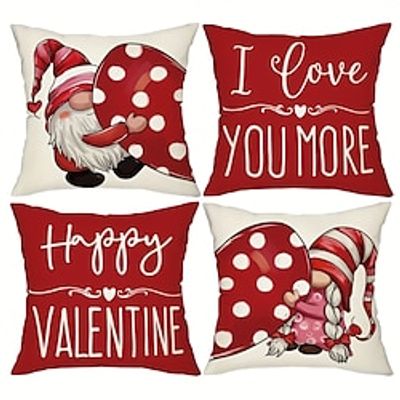 1PC Valentine's Day Gnome Be Mine Loving Hearts Hello Valentine's Day Red Plaid Side Pillow Cover Soft Decorative Square Cushion Case Pillowcase for Bedroom Livingroom Sofa Couch Chair Lightinthebox