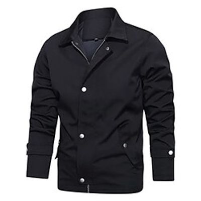 Men's Jacket Regular Pocket Zip Front Coat Black Business Street Fall Zipper Turndown Regular Fit S M L XL XXL / Spring / Long Sleeve miniinthebox