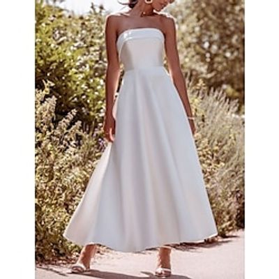 Little White Dresses Wedding Dresses A-Line Sweetheart Sleeveless Ankle Length Satin Bridal Gowns With Pleats Solid Color 2023 Lightinthebox