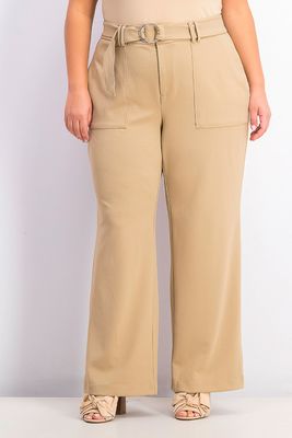Womens Plus Size Utility-Pocket Wide-Leg Pants Doe Womens Plus Size Utility-Pocket Wide-Leg Pants Doe