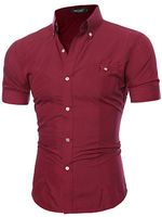 Fitted Solid Button Down Collar Men Shirts - thumbnail