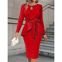 Women's Two Piece Dress Set Work Dress Skirt Set Formal Office Fashion Work Lace up Ruffle Midi Dress Crew Neck Long Sleeve Plain Regular Fit Pink Red Blue Fall Winter S M L XL XXL Lightinthebox - thumbnail
