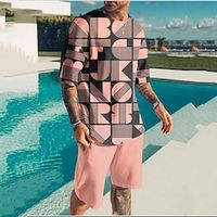 Men's T-shirt Suits Tennis Shirt Graphic Geometric Crew Neck Sea Blue Blue Pink Gray 3D Print Street Daily Short Sleeve Print Clothing Apparel 2pcs Basic Fashion Lightweight Casual  Summer  Spring Lightinthebox - thumbnail