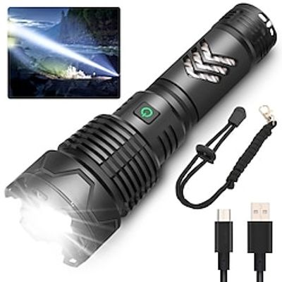 Rechargeable LED Flashlights High Lumens 120000 Lumens Super Bright Powerful Tactical Flashlight XHP160 Brightest Super Bright Powerful Flashlights Zoomable Waterproof Flashlight for Emergencies Lightinthebox