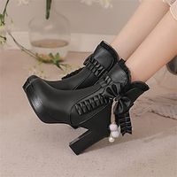 Women's Boots Lolita Plus Size Heel Boots Daily Booties Ankle Boots Winter Bowknot Imitation Pearl Chunky Heel Round Toe Cute PU Zipper Solid Color Black White Pink miniinthebox - thumbnail
