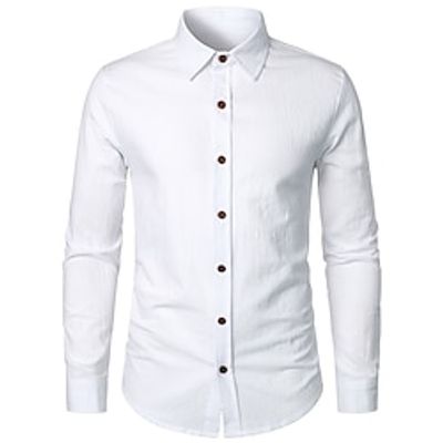 Men's Daily Classic Casual Dress Valentine's Shirt Standard Fit Long Sleeve Lapel Solid Color Cotton Blend Black White Yellow 2023 Lightinthebox