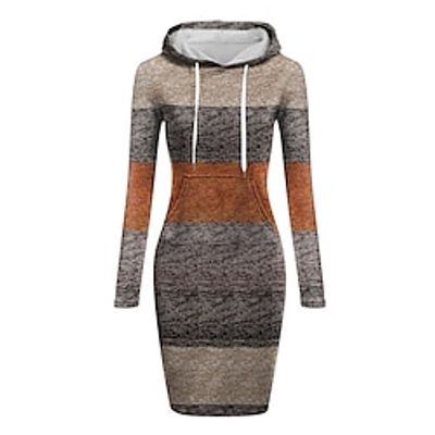 Women's Hoodie Dress Casual Dress Mini Dress Warm Active Outdoor Going out Weekend Hoodie Print Pocket Striped Loose Fit Blue Purple Brown S M L XL XXL Lightinthebox