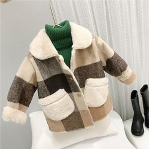 Kids Girls' Coat Outerwear Plaid Coat School Active Adorable khaki Winter Fall 2-6 Years Lightinthebox