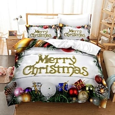 Christmas Series Quilt Cover Digital Printing Three Piece 3D Bedding Set Lightinthebox