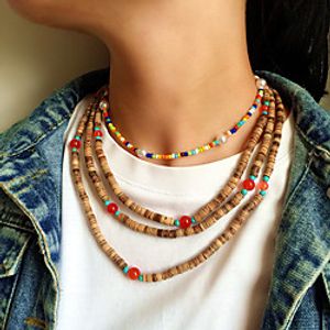 Women's Beaded Necklace Necklace Handmade Friends Vertical / Gold bar Precious Joy Lucky Ethnic Colorful Fashion Punk Pearl Agate Glass Brown 145 cm Necklace Jewelry 2pcs For Christmas Halloween Gift miniinthebox