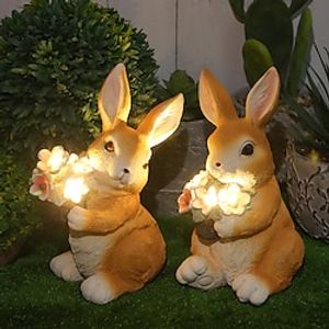 Rabbit Flowers Garden Light, Cute Cat Garden Light, Gardening Decoration, Solar Ornament, Funny Entrance Light, Solar Garden Statue Rabbit Figurine Garden miniinthebox