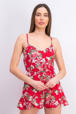 Womens Floral Playsuit Red Combo Womens Floral Playsuit Red Combo