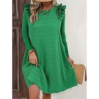 Women's Casual Dress Plain Dress Midi Dress Ruffle Outdoor Street Daily Fashion Streetwear Crew Neck Long Sleeve 2023 Regular Fit Green Color S M L XL XXL Size Lightinthebox - thumbnail