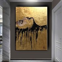Large Hand Painted black and gold painting Acrylic foil painting on canvas Wall Art  abstract art abstract painting gold firgure painting black painting Home Decoration Decor ready to hang or canvas miniinthebox - thumbnail