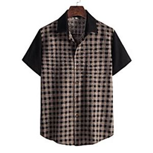 Men's Shirt Other Prints Lattice Short Sleeve Daily Tops Casual Black  Gray Lightinthebox