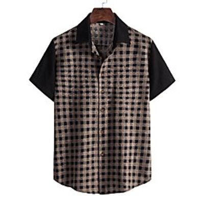 Men's Shirt Other Prints Lattice Short Sleeve Daily Tops Casual Black  Gray Lightinthebox