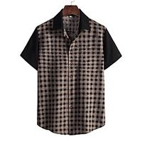 Men's Shirt Other Prints Lattice Short Sleeve Daily Tops Casual Black  Gray Lightinthebox - thumbnail