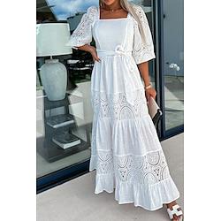 Women's Summer Dress Boho Wedding Guest Dress White Lace Wedding Dress Maxi Dress with Sleeve Elegant V Neck Half Sleeve White Pink Purple Color Lightinthebox