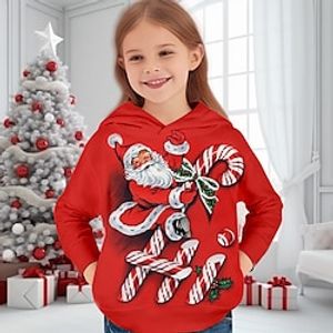 Christmas Girls' 3D Santa Claus Hoodie Pullover Long Sleeve 3D Print Fall Winter Active Fashion Cute Polyester Kids 3-12 Years Outdoor Casual Daily Regular Fit Lightinthebox