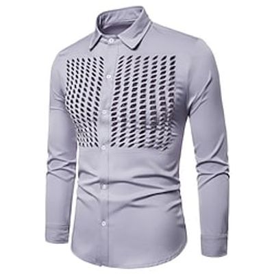 Men's Shirt Hot Stamping Polka Dot Graphic Turndown Street Casual Button-Down Print Long Sleeve Tops Casual Fashion Breathable Comfortable Gray Lightinthebox