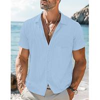 Men's Shirt Button Up Shirt Casual Shirt Summer Shirt Beach Shirt White Blue Green Short Sleeve Stripes Lapel Daily Vacation Clothing Apparel Fashion Casual Comfortable Lightinthebox